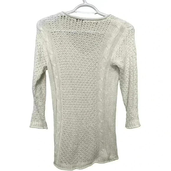 Gap Ivory 3/4 Length Long Loose Knit Sweater XS Cotton/Acrylic Blend - Picture 3 of 6
